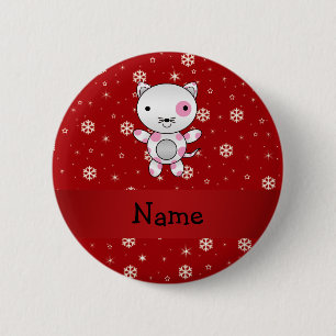 Personalised name cat red snowflakes 6 cm round badge
