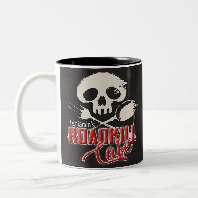 Personalised NAME Cheeky Roadkill Cafe Diner Two-Tone Coffee Mug (Left)
