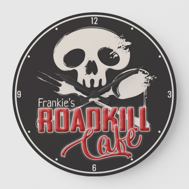 Personalised NAME Cheeky Roadkill Cafe Kitchen Large Clock (Front)