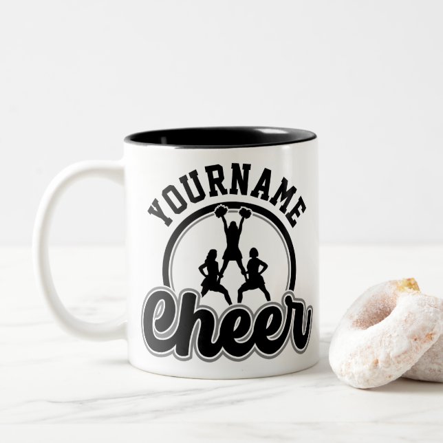 Personalised NAME Cheer Team Varsity Cheerleader Two-Tone Coffee Mug (With Donut)
