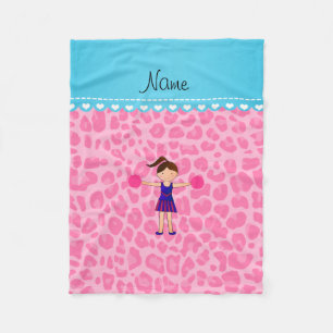 Personalised name cheerleader pink leopard fleece blanket