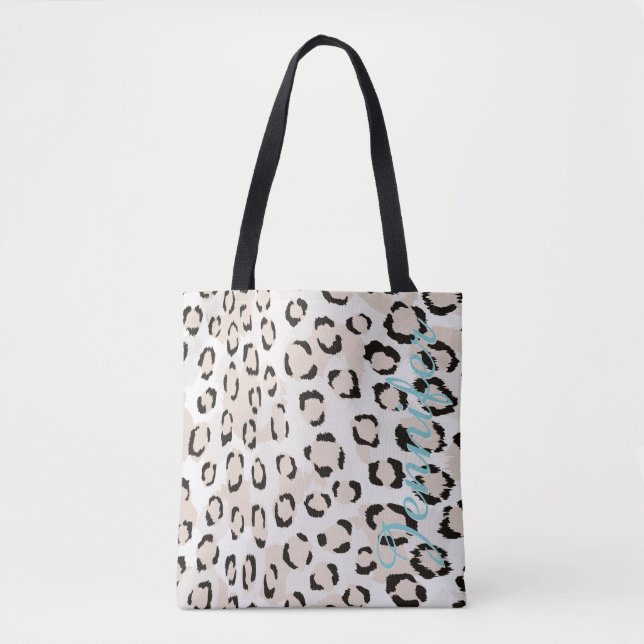 Personalised Name Cheetah Print Animal Pattern Tote Bag (Front)