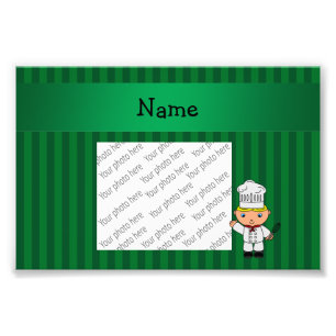 Personalised name chef green stripes photo print