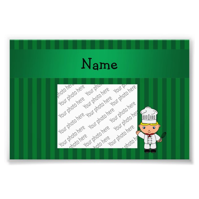 Personalised name chef green stripes photo print (Front)