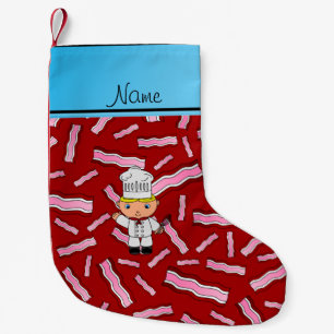 Personalised name chef red bacon small christmas stocking