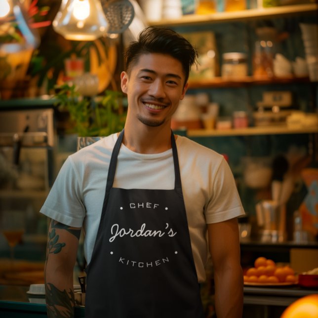 Personalised Name Chef's Kitchen Black white Apron (Custom apron Chef's kitchen)