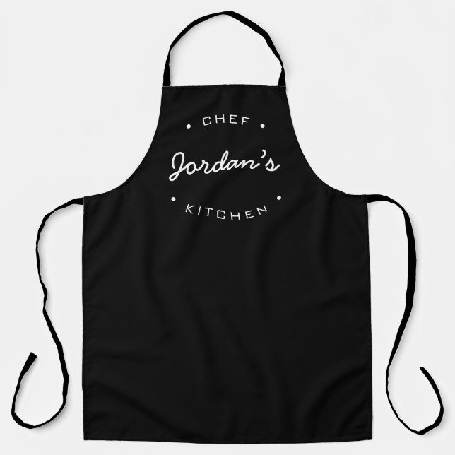 Personalised Name Chef's Kitchen Black white Apron (Front)
