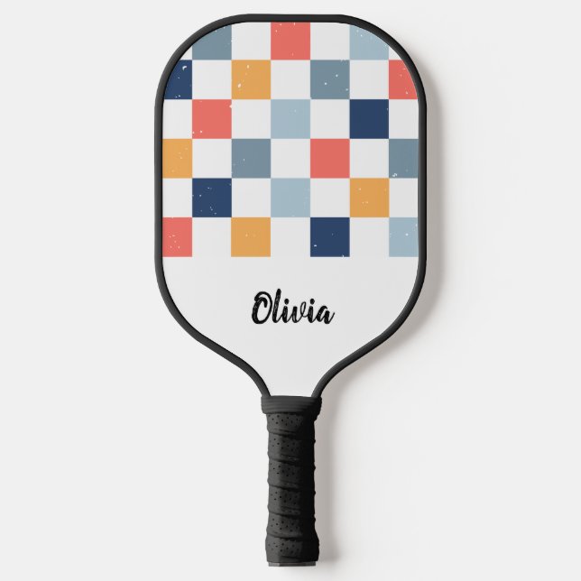  Personalised Name Chequered Pattern Pickleball Paddle (Front)