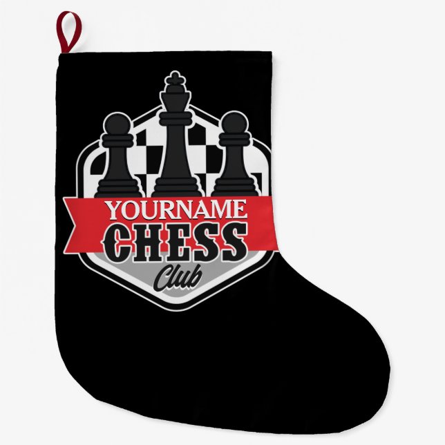 Personalised NAME Chess Player Club Checkmate Large Christmas Stocking (Front)
