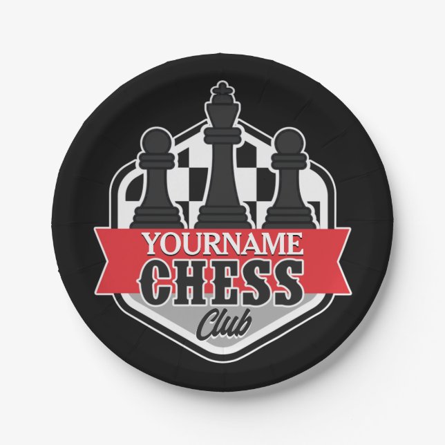 Personalised NAME Chess Player Club Checkmate  Paper Plate (Front)