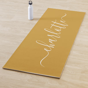 Personalised Name Chic Calligraphy Mustard Yellow  Yoga Mat