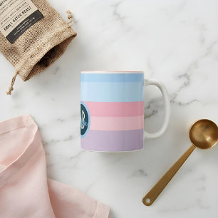 Personalised Name Chic Pastel Striped Pink & Blue Two-Tone Coffee Mug