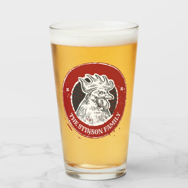 Personalised NAME Chicken Custom Country Rooster Glass (Front Filled)