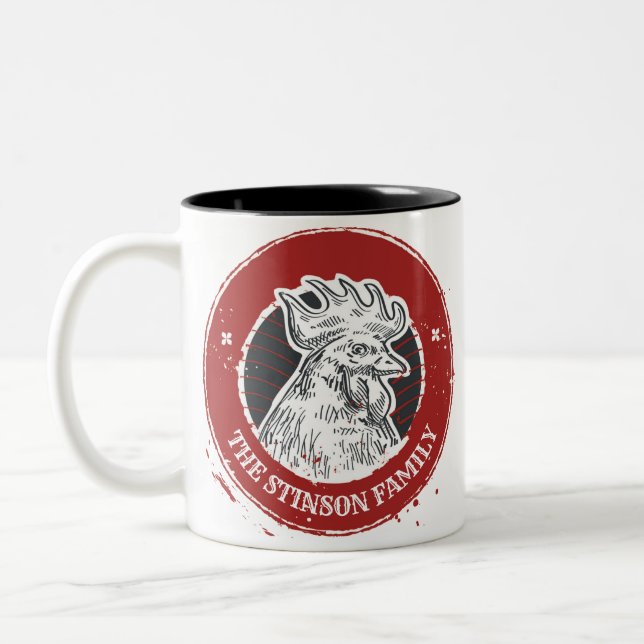 Personalised NAME Chicken Custom Country Rooster Two-Tone Coffee Mug (Left)