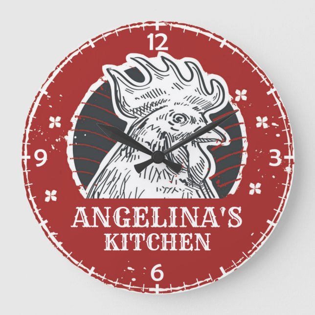 Personalised NAME Chicken Kitchen Custom Rooster Large Clock (Front)