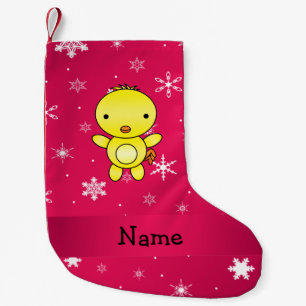 Personalised name chicken pink snowflakes small christmas stocking