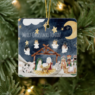 Personalised Name Christian Kids Christmas Ceramic Ornament
