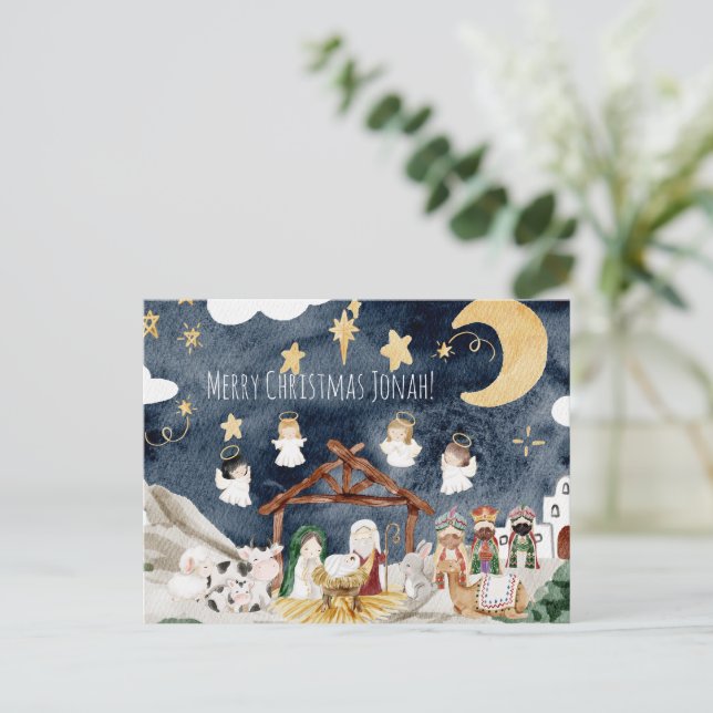 Personalised Name Christian Kids Christmas Postcard (Standing Front)