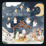 Personalised Name Christian Kids Christmas Square Sticker<br><div class="desc">Personalised Name Christian kids Christmas Nativity</div>