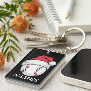 Personalised Name Christmas Baseball Santa Hat Key Ring
