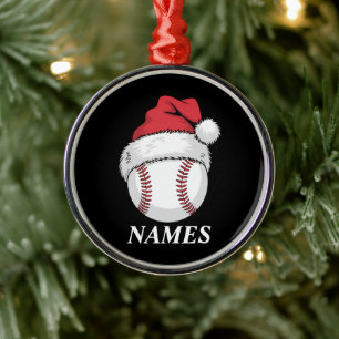 Personalised Name Christmas Baseball Santa Hat Metal Tree Decoration