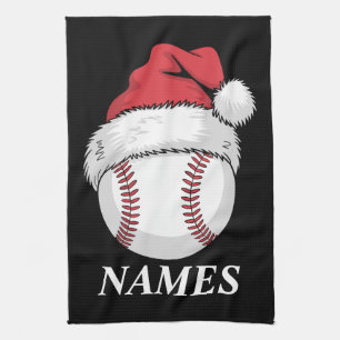 Personalised Name Christmas Baseball Santa Hat Tea Towel