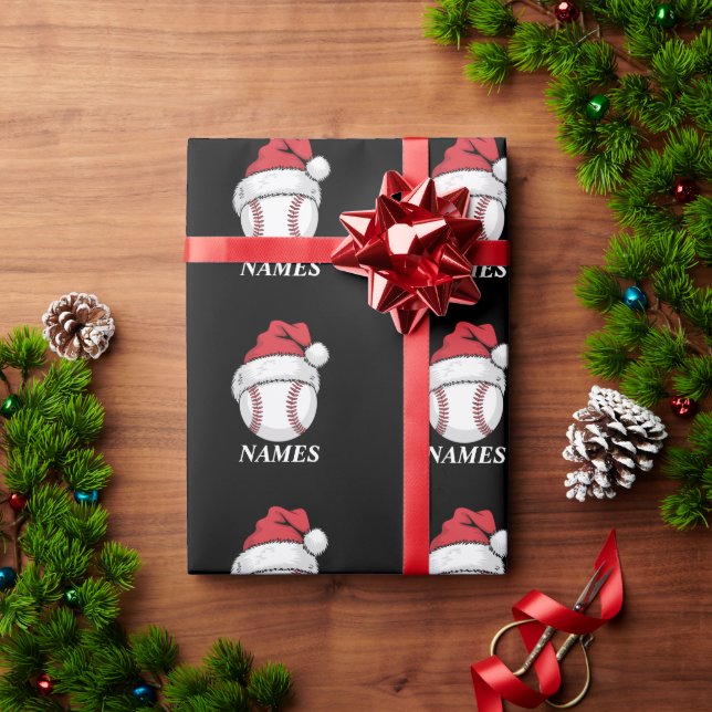 Personalised Name Christmas Baseball Santa Hat Wrapping Paper (Holiday Gift)