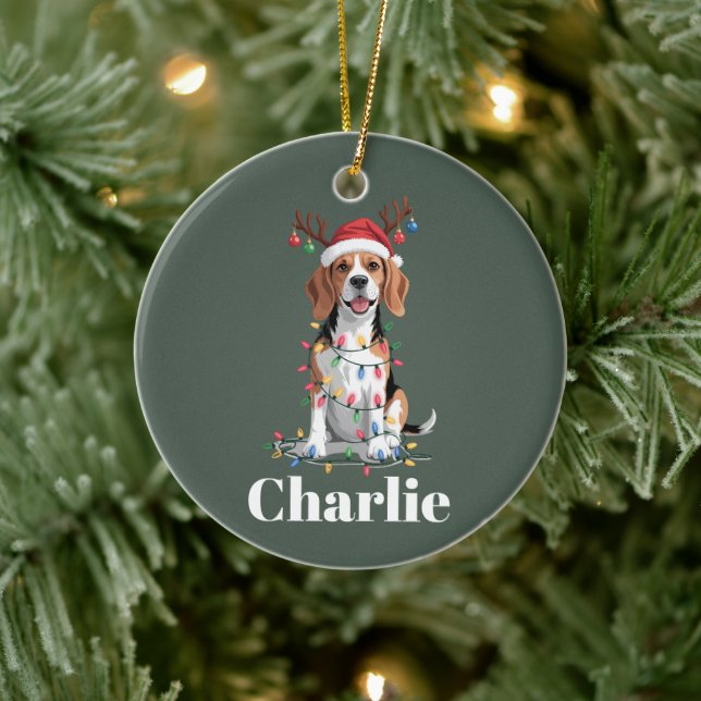 Personalised Name Christmas Beagle Dog Lover Ceramic Tree Decoration (Tree)