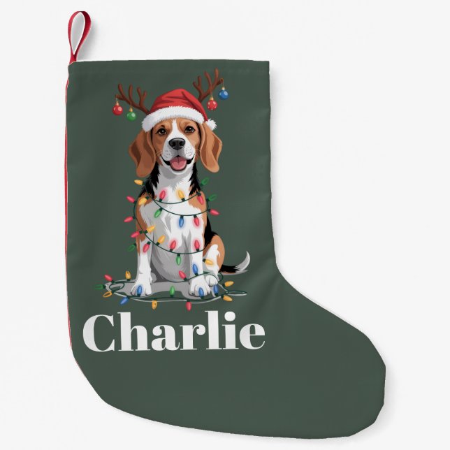 Personalised Name Christmas Beagle Dog Lover Small Christmas Stocking (Front)
