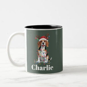 Personalised Name Christmas Beagle Dog Lover Two-Tone Coffee Mug