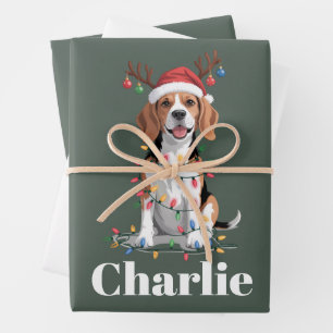 Personalised Name Christmas Beagle Dog Lover Wrapping Paper Sheet