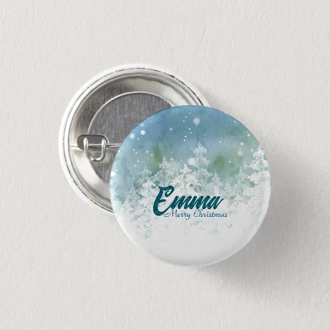 Personalised Name Christmas Button - Teal Winter (Front & Back)