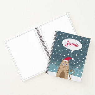 Personalised name christmas cat sketchbook notebook