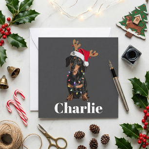 Personalised Name Christmas Dachshund Dog Lights Holiday Card