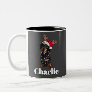 Personalised Name Christmas Dachshund Dog Lights Two-Tone Coffee Mug