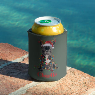 Personalised Name Christmas French Bulldog Dog Can Cooler