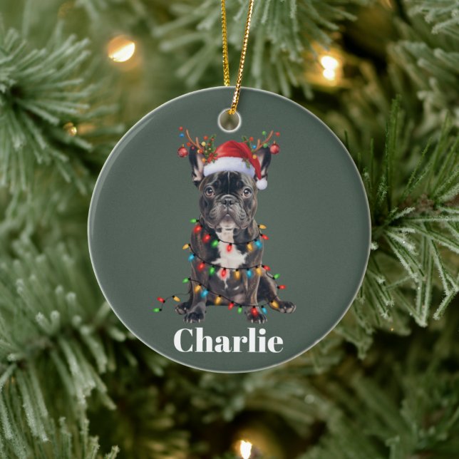 Personalised Name Christmas French Bulldog Dog  Ceramic Tree Decoration (Tree)