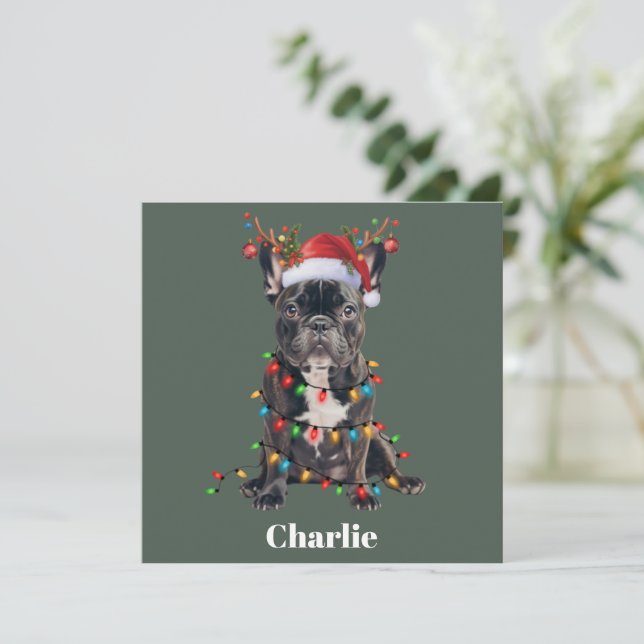Personalised Name Christmas French Bulldog Dog  Holiday Card (Standing Front)