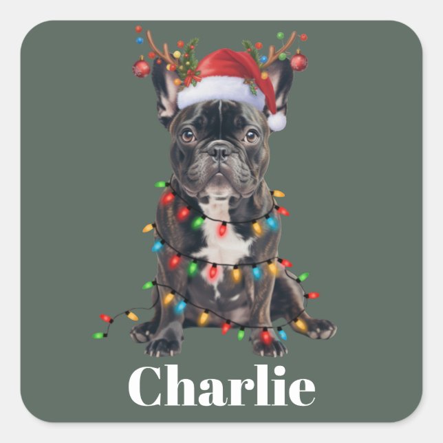 Personalised Name Christmas French Bulldog Dog  Square Sticker (Front)