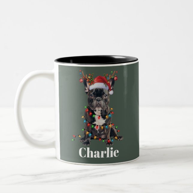 Personalised Name Christmas French Bulldog Dog  Two-Tone Coffee Mug (Left)
