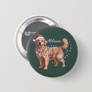 Personalised Name Christmas Golden Retriever Dog  6 Cm Round Badge