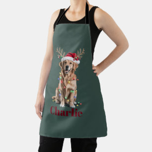 Personalised Name Christmas Golden Retriever Dog Apron