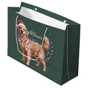 Personalised Name Christmas Golden Retriever Dog  Large Gift Bag