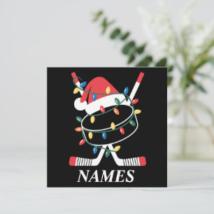 Personalised Name Christmas Hockey Xmas Santa Hat Holiday Card