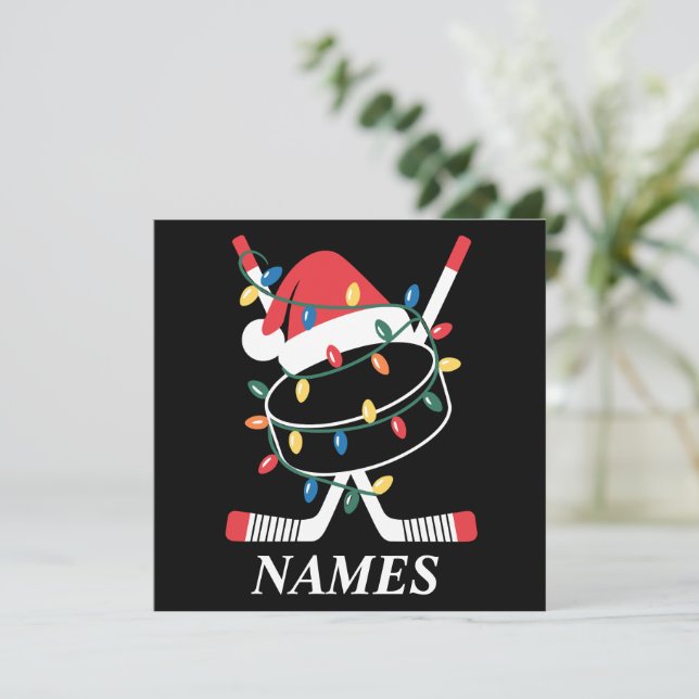 Personalised Name Christmas Hockey Xmas Santa Hat Invitation (Standing Front)
