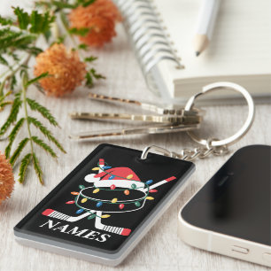 Personalised Name Christmas Hockey Xmas Santa Hat Key Ring