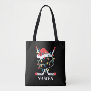 Personalised Name Christmas Hockey Xmas Santa Hat Tote Bag