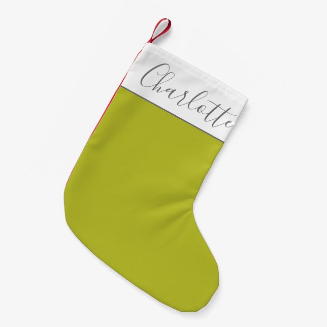 Personalised Name Christmas Modern Retro Green  Small Christmas Stocking (Front (Hanging))