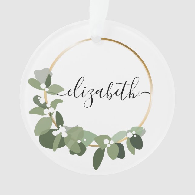 Personalised name Christmas Wedding Modern wreath Ornament (Front)