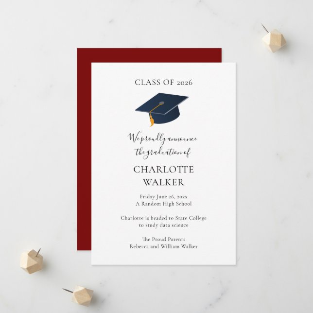 Personalised Name Class of 2026 Academic Party Announcement (Front/Back In Situ)